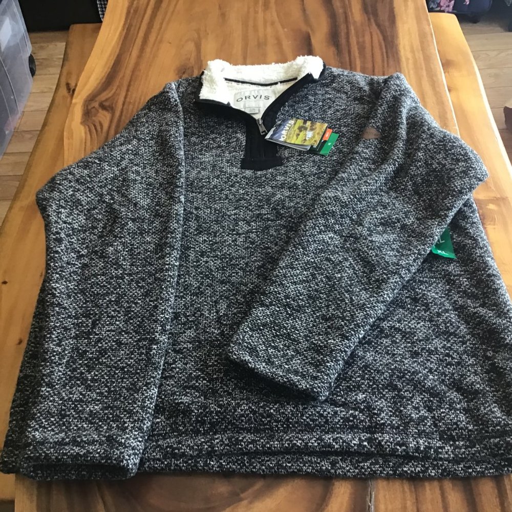 Orvis Men's Black & White Marled Zip-Up Sweater